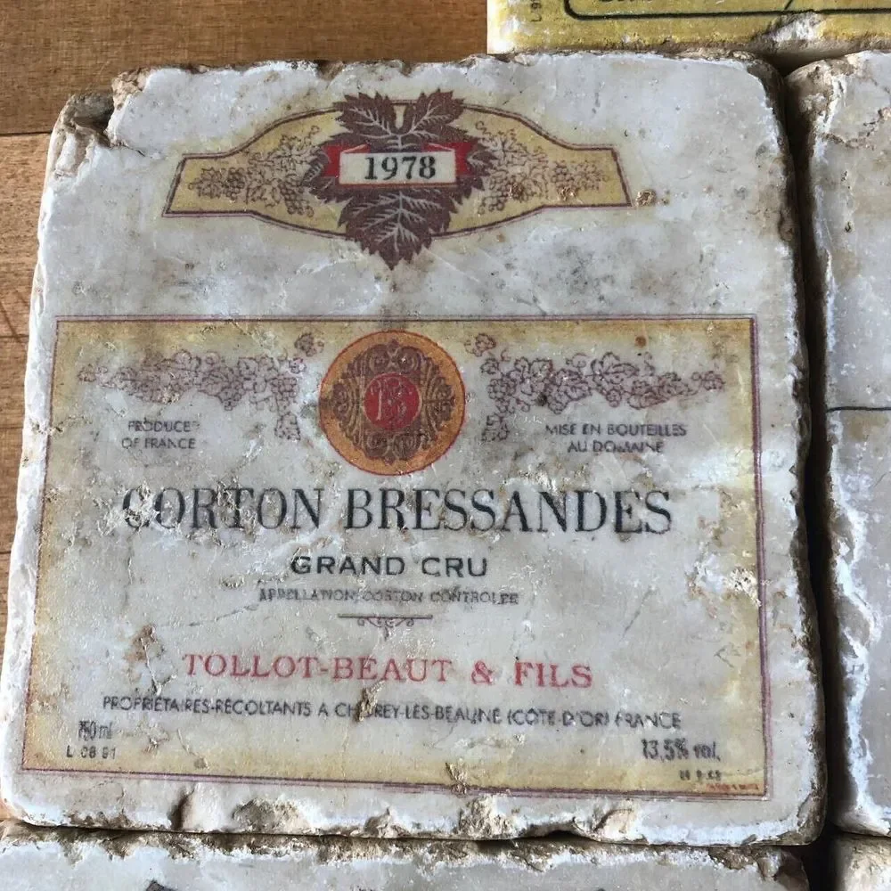 Set of 7 Square Natural Stone Marble Coasters French Wine Labels Maps 4